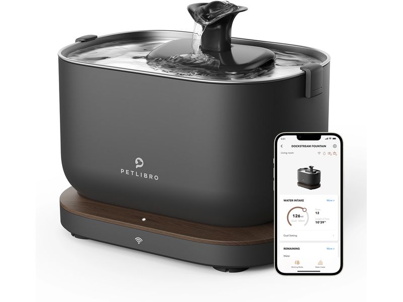 Petlibro Dockstream intelligenter Katzenbrunnen Schwarz Intelligenter Trinkbrunnen mit App-Steuerung für Haustiere