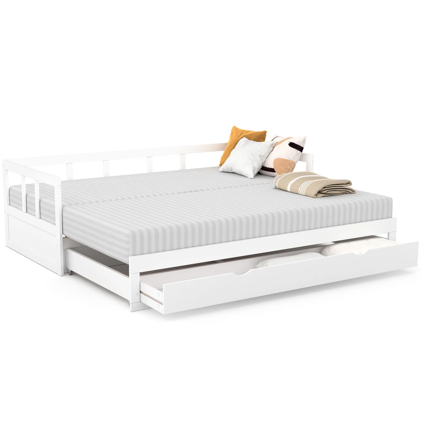 Lit banquette 90 x 190 cm ZOYA convertible 180 x 190 cm blanc avec 1 tiroir de rangement