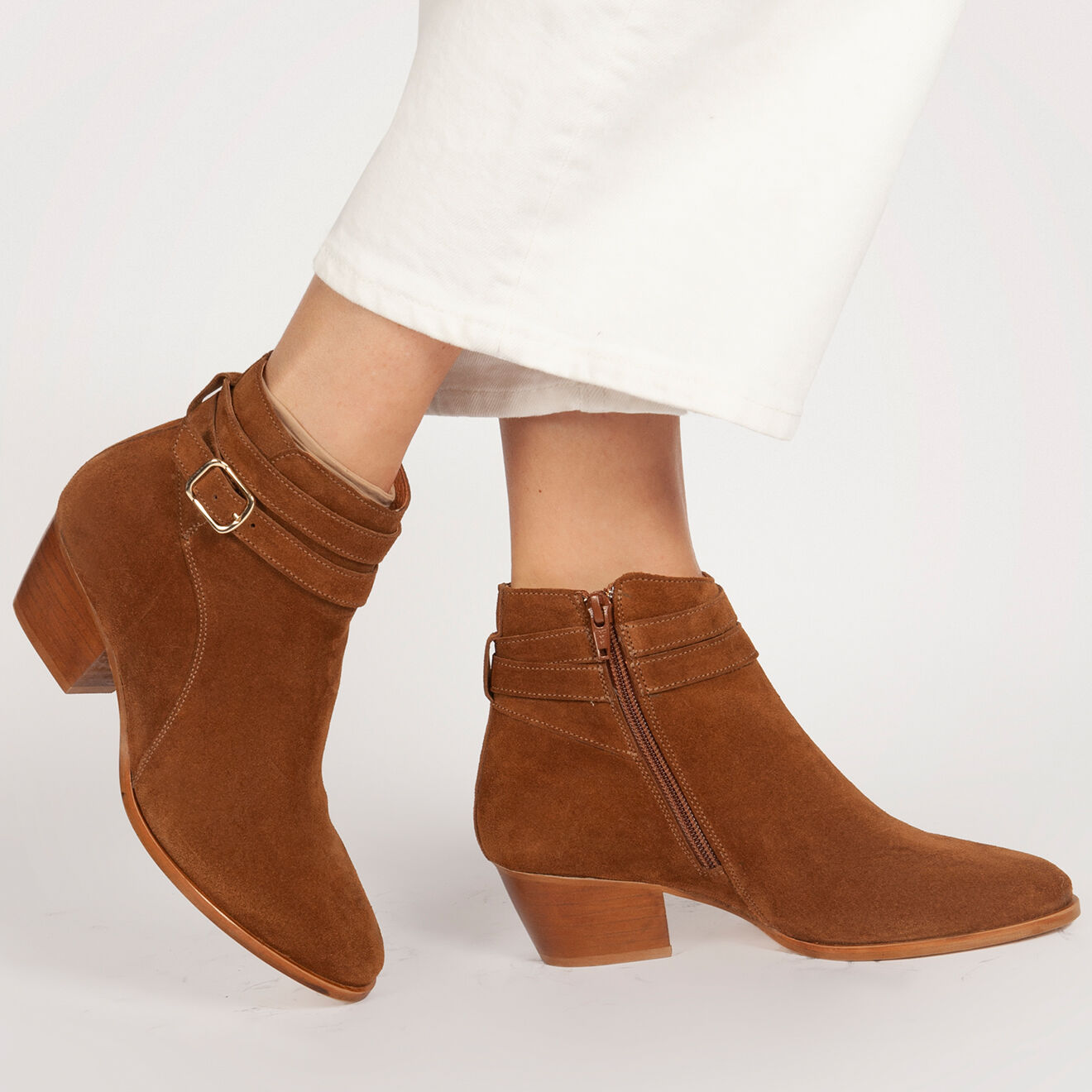 Anaki Bottines en Velours de Cuir Heloise cognac