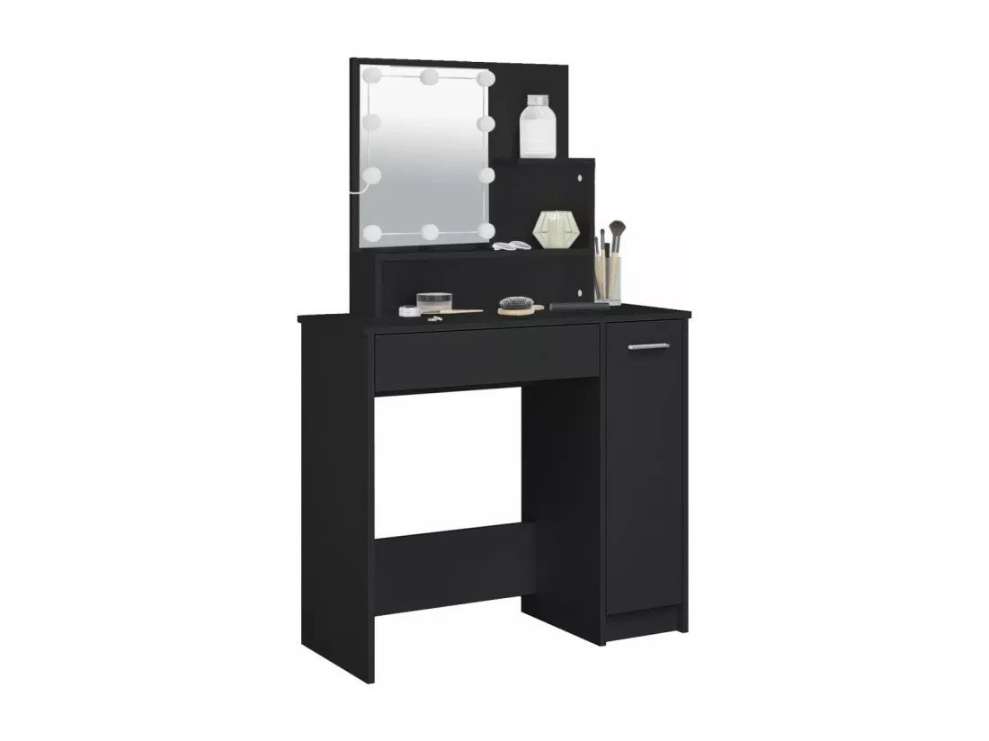 Coiffeuse avec LED noir 86,5x35x136 cm