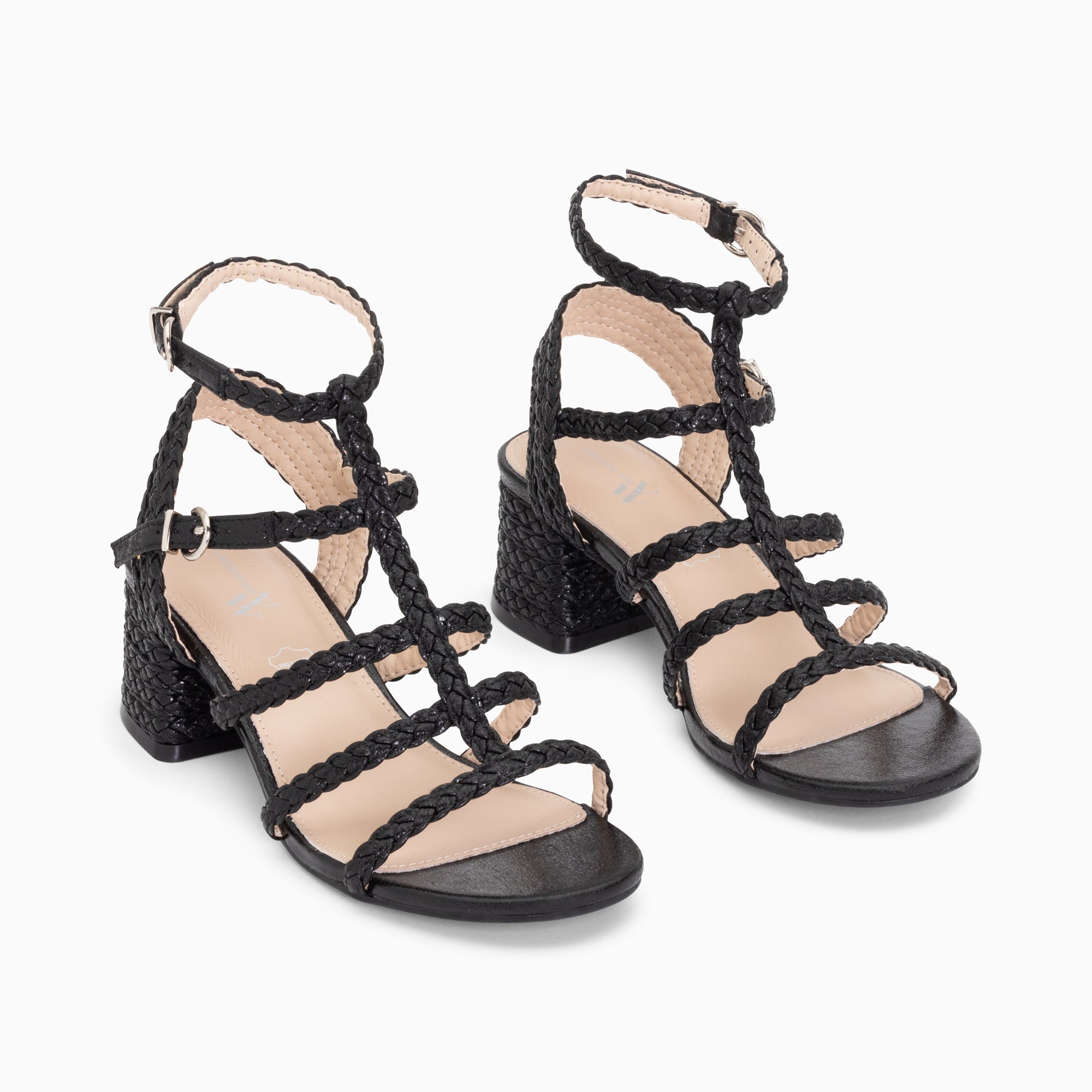 Sandales à talon, Compensées-Sandales à talon tressées Claudia noires