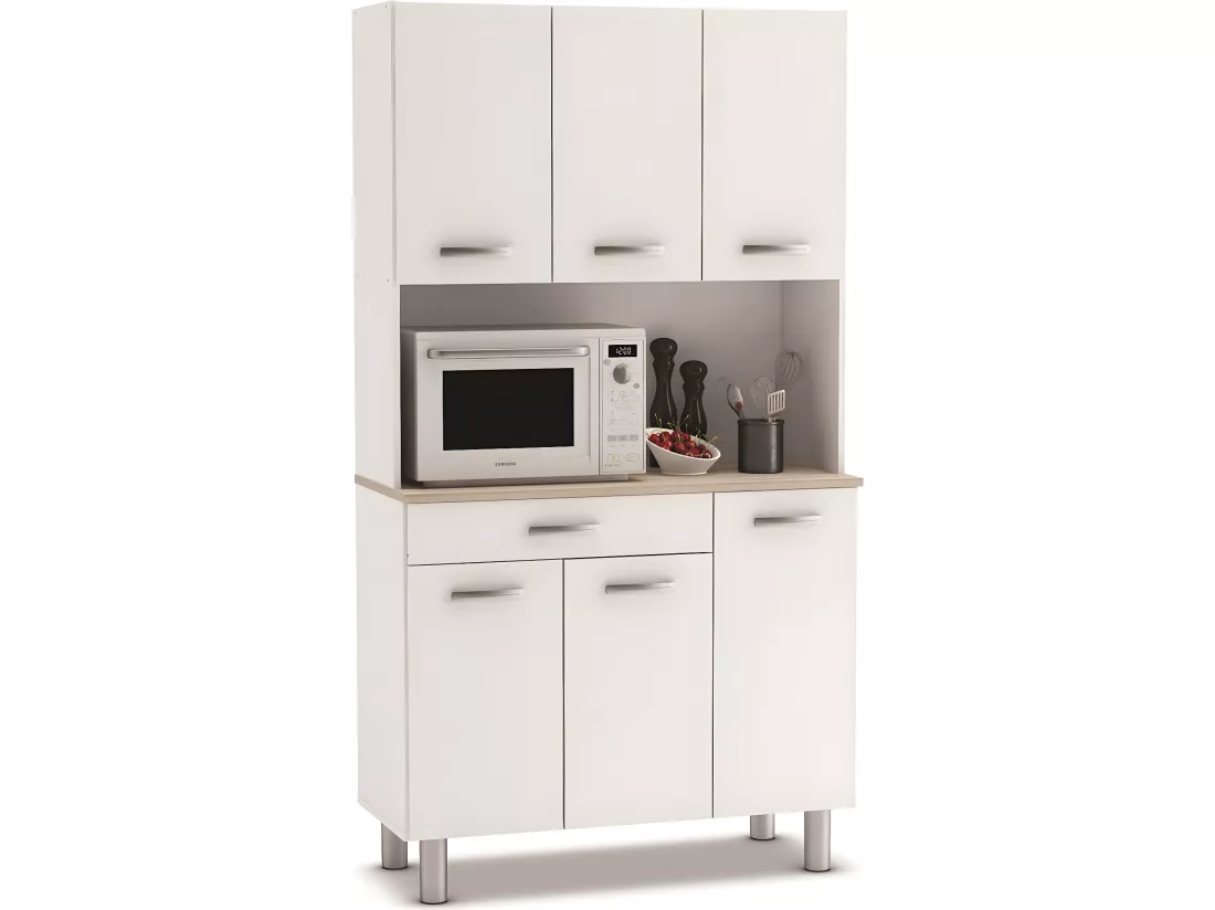 Buffet de cuisine / meuble de cuisine coloris Acacia/blanc mat - 101 x 185,3 x 42,3 cm