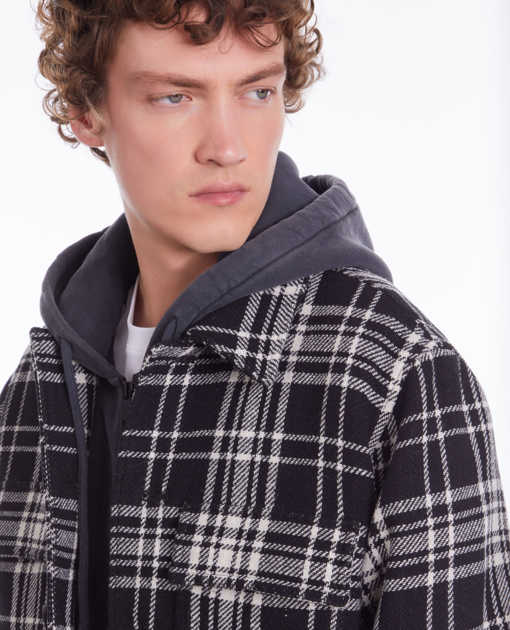 Blouson type surchemise à carreaux en laine mélangée