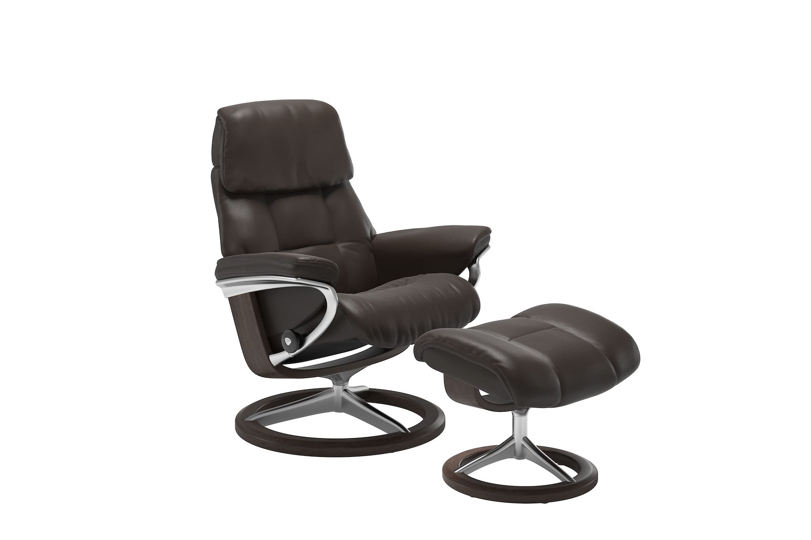 Ruby lenestol med krakk Hud Noblesse Dark Brown -  Signature Chrome  - Wengebeiset