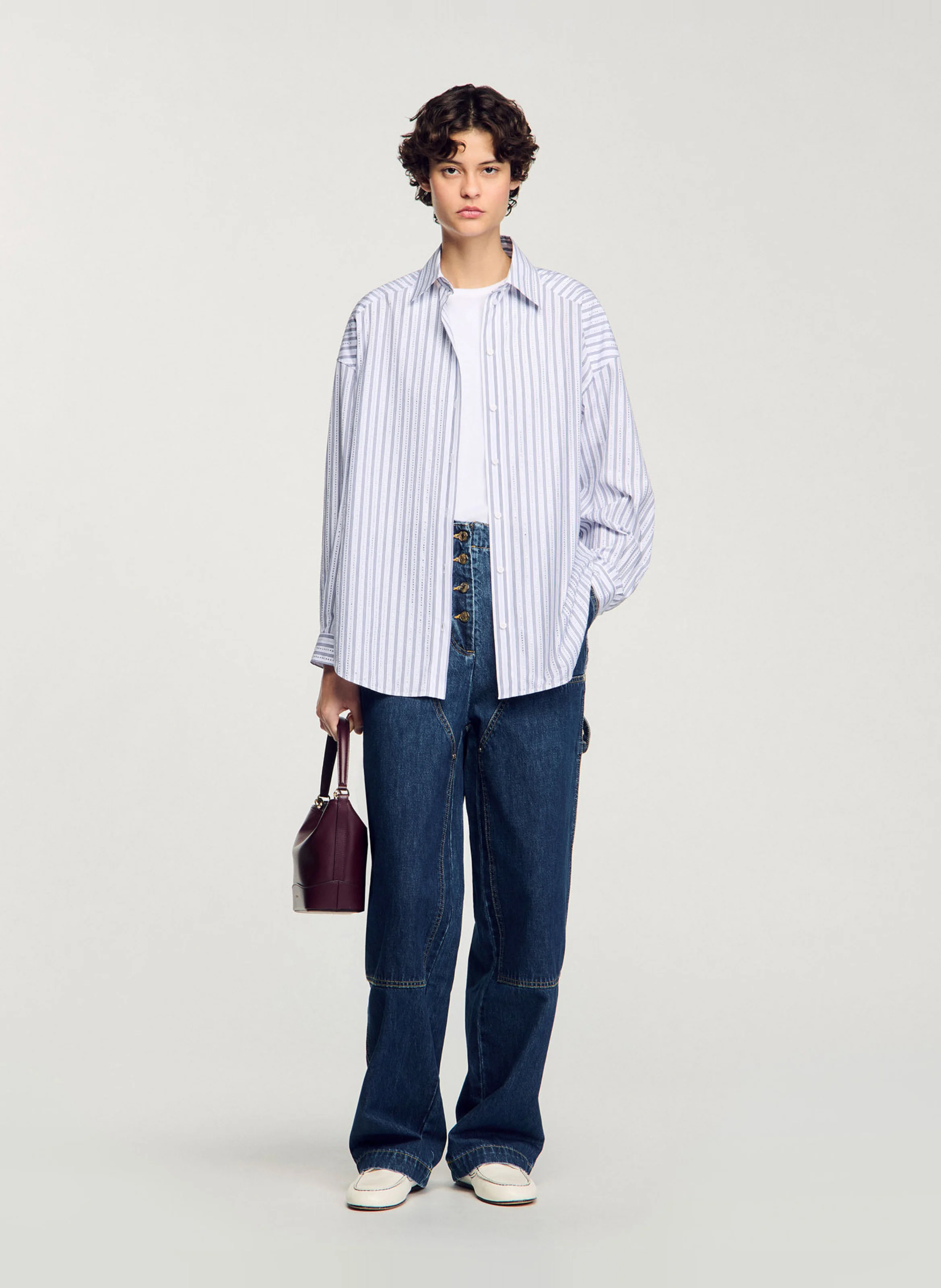 Chemise ample rayée en coton| Blanc