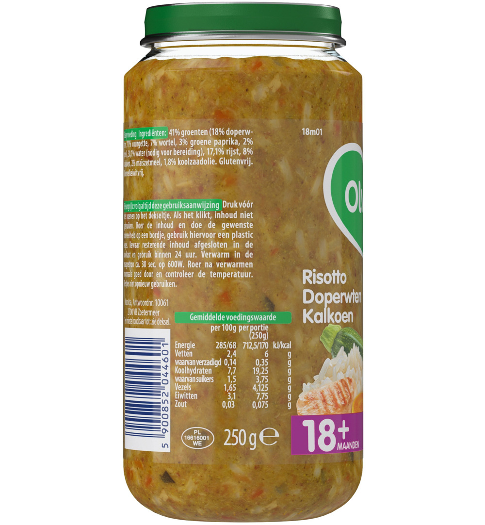 Olvarit Risotto doperwten kalkoen 18M01 (250 gr)