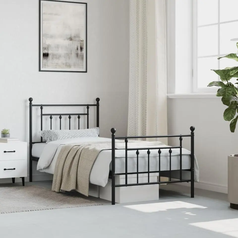 vidaXL - Bed frame met hoofd- en voeteneinde - Zwart - Metaal - 90x190 cm