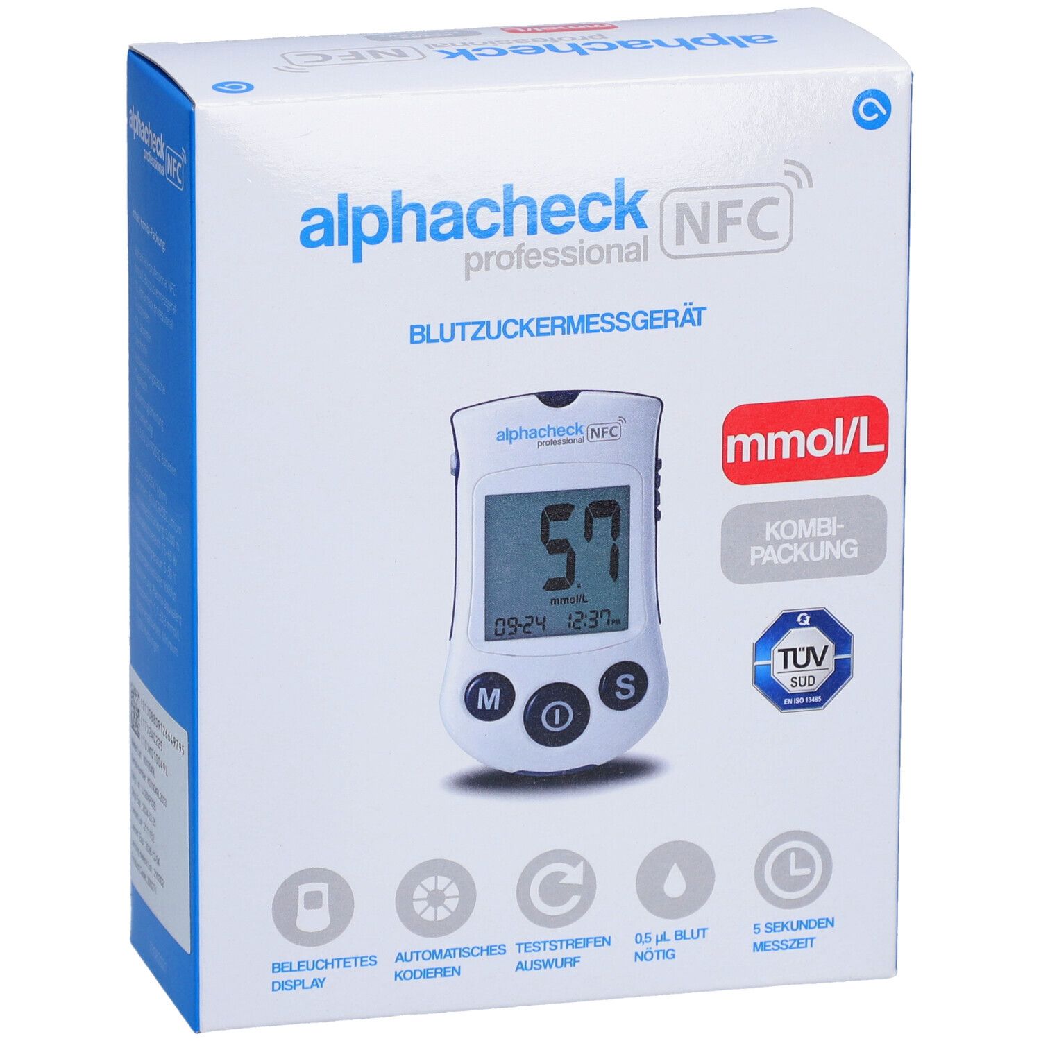 ALPHACHECK® professional Blutzuckermessgerät mmol/l Kombipack