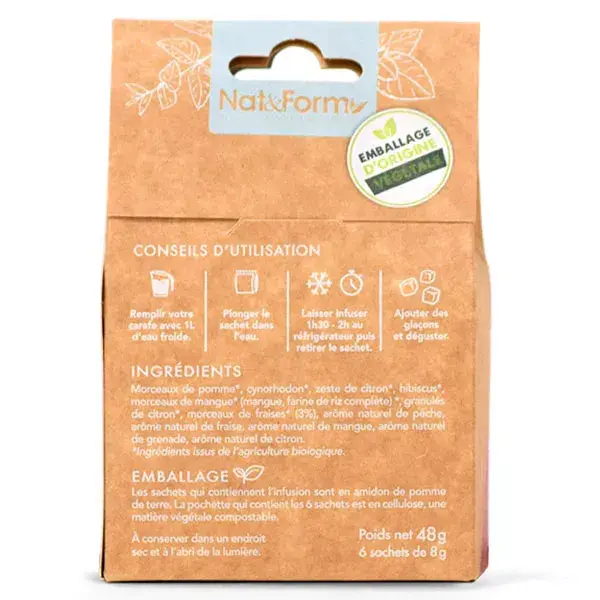 Nat & Form Suco Gelado Orgânico de Morango e Romã, 6 sachês de 8 gramas