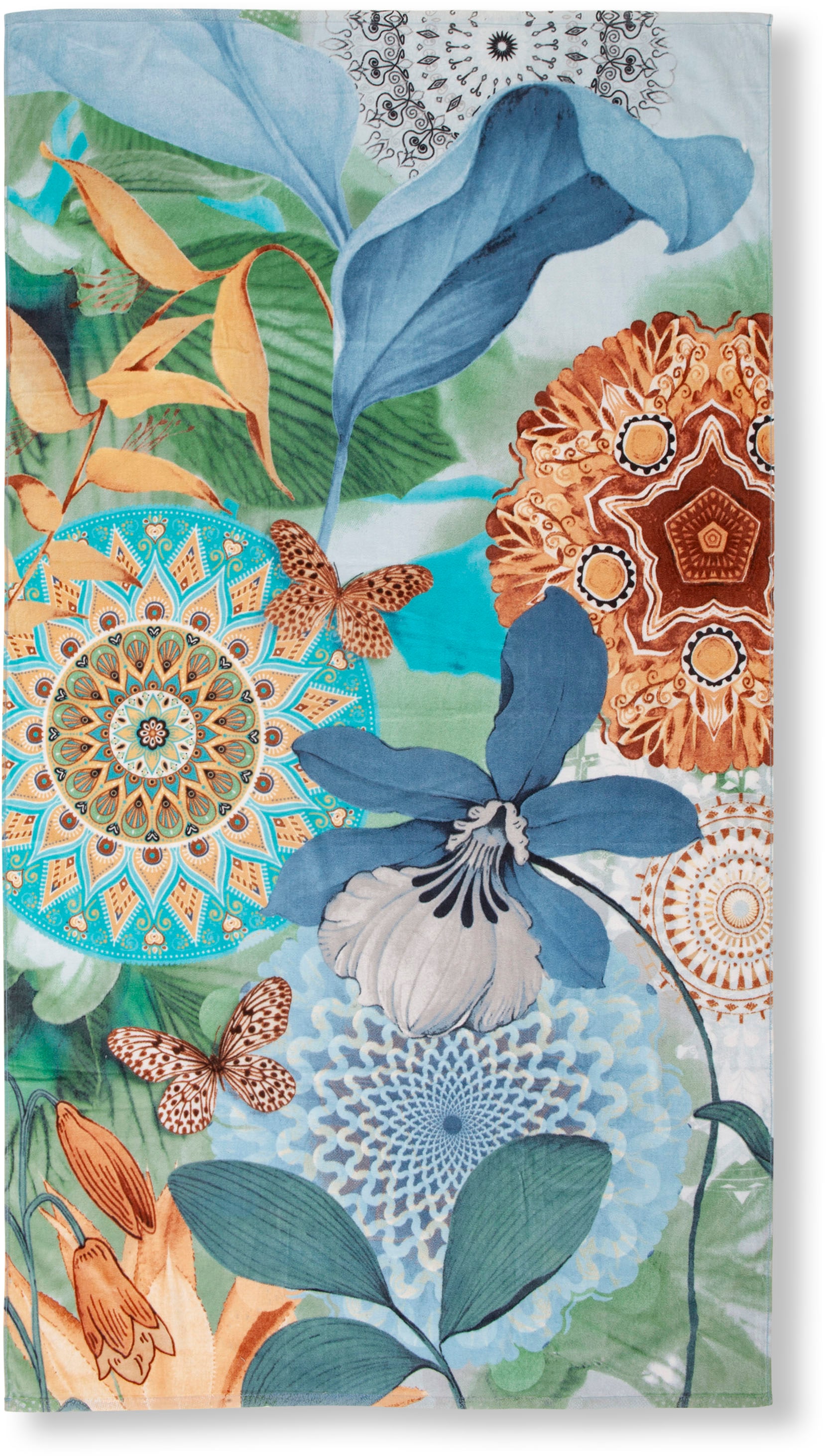 hip Strandtuch »Zephir« 100% Baumwolle, Velours, 100x180, Weich, Strand, Mandala, Blumen, Grün
