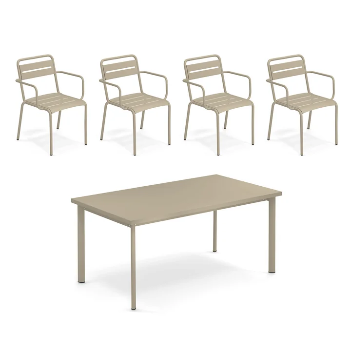 Emu - Star Outdoor Tisch 160 x 90 cm   Armlehnstuhl (4er-Set), taupe