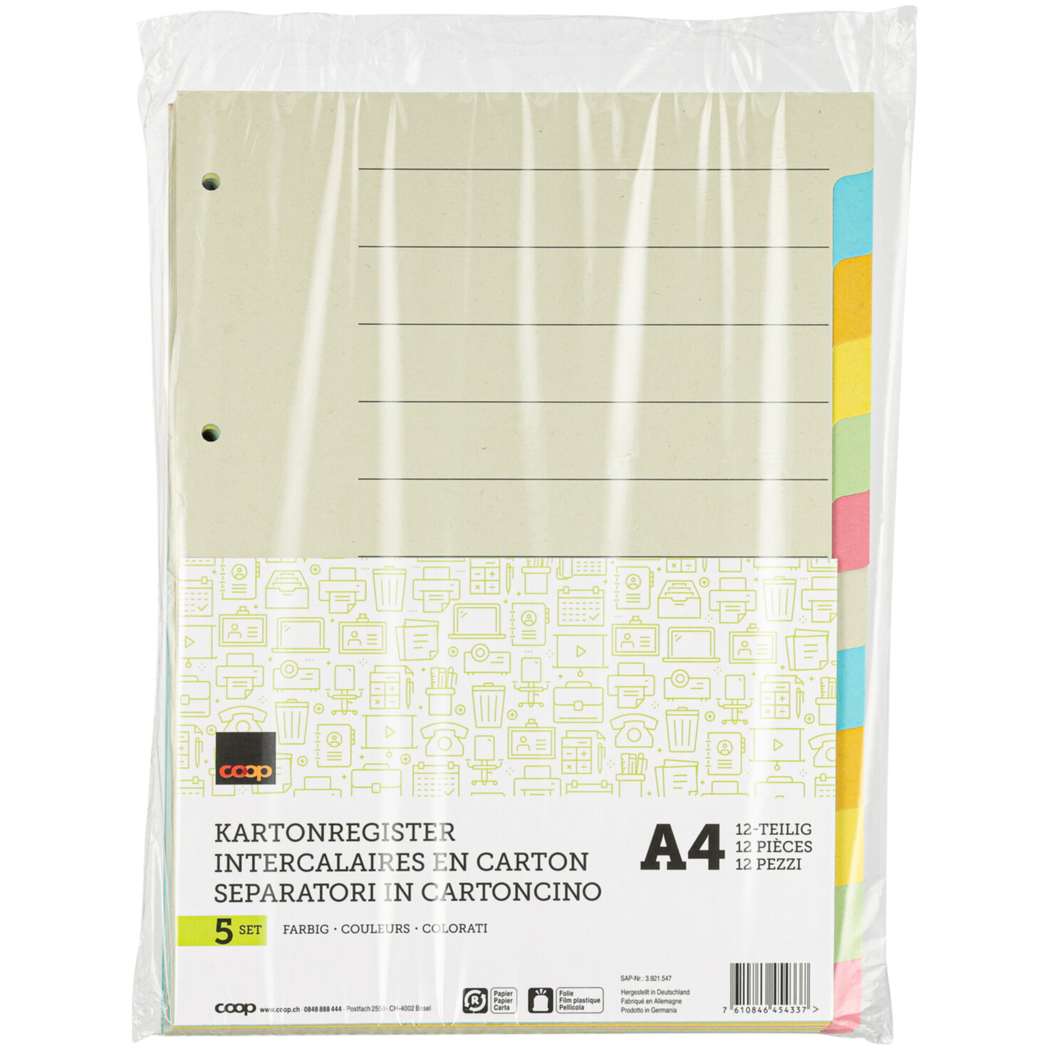 Kartonregister A4 farbig 12-teilig