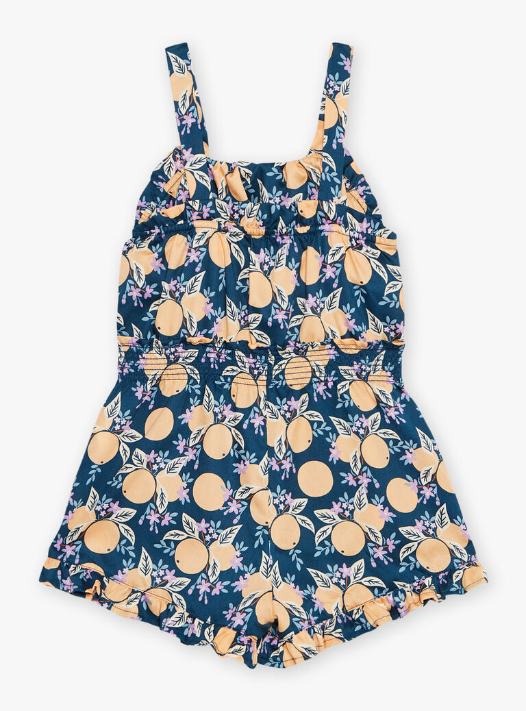 Combishort bleu-vert en satin de coton à motif oranges