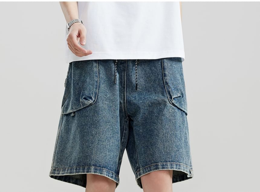 Adotuastic - Gewassen wijde denim shorts met trekkoord in de taille