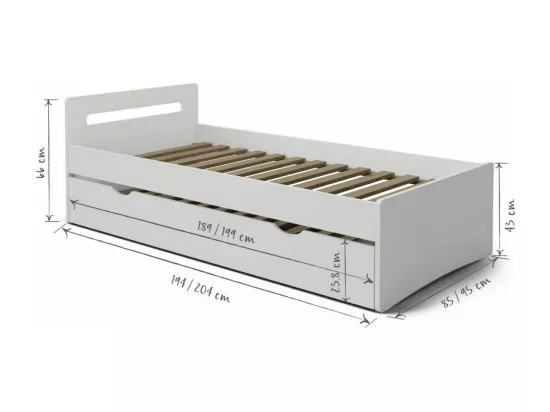 Lit gigogne 90x190 cm bois massif blanc LEO