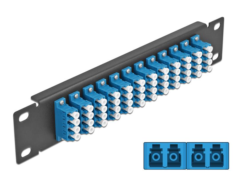 Delock Verteilerplatte 10″ LWL Patchpanel 12 Port LC Quad s 10″ LWL Patchpanel 12 Port LC Quad blau 1 HE schwarz