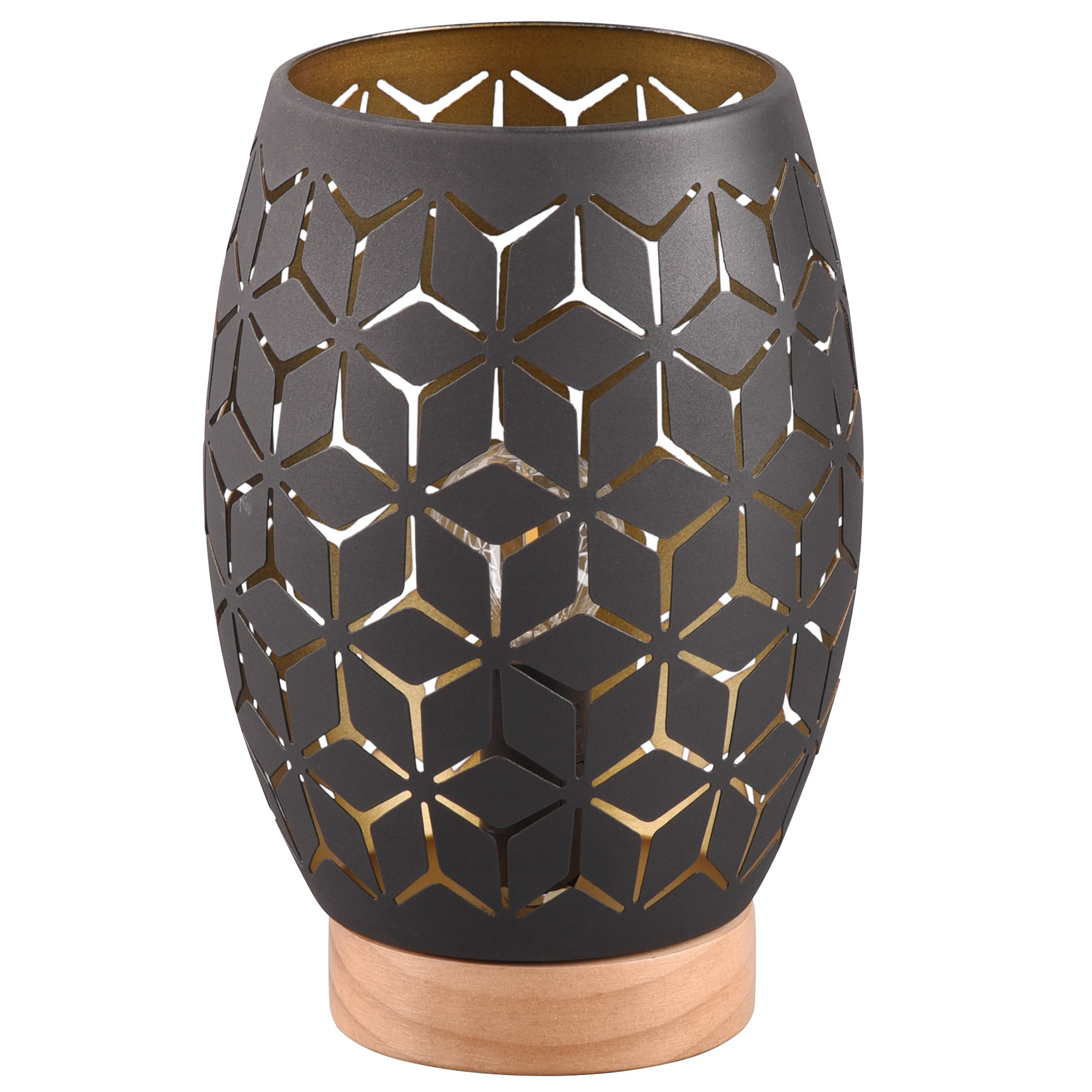 Tischleuchte - schwarz matt - Holzfuß - 21,5 cm
