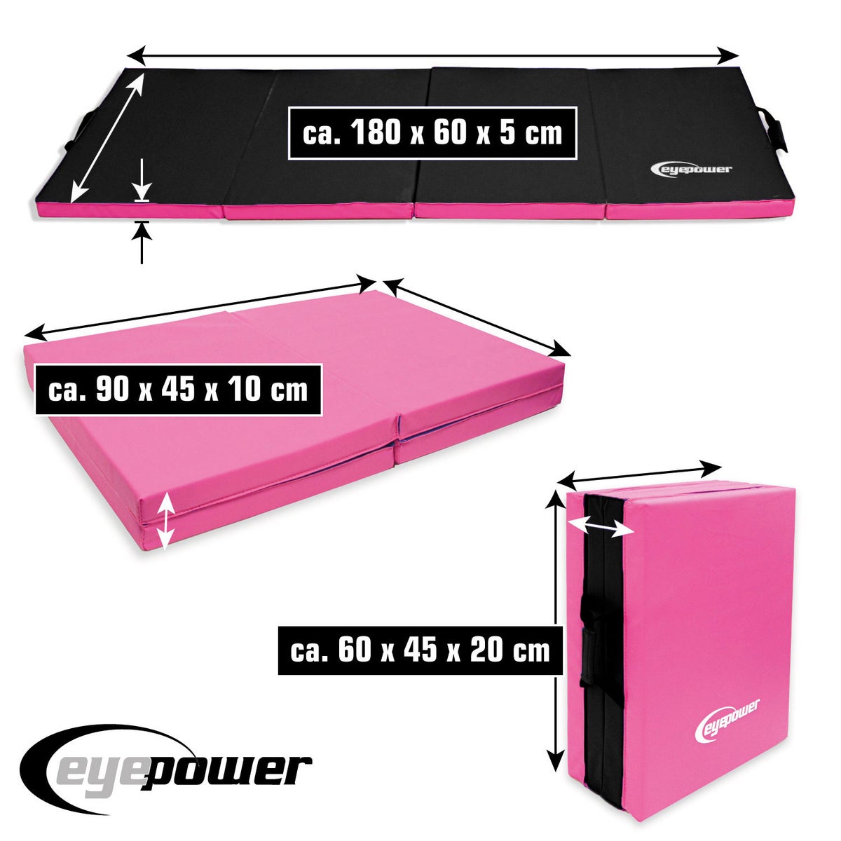 180x60 Opvouwbare Gymnastiekmat - 5cm Dikke Gymnastiekmat Roze Zwart
