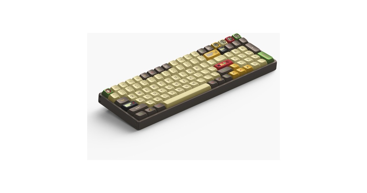 IqunixF97 Happy Ape Wireless Mechanical Keyboard, gaming toetsenbord  (Bruin/geel, US lay-out, Cherry MX Red, RGB leds, 96%, Hot-swappable, PBT, 2.4GHz | Bluetooth 5.1 | USB-C)