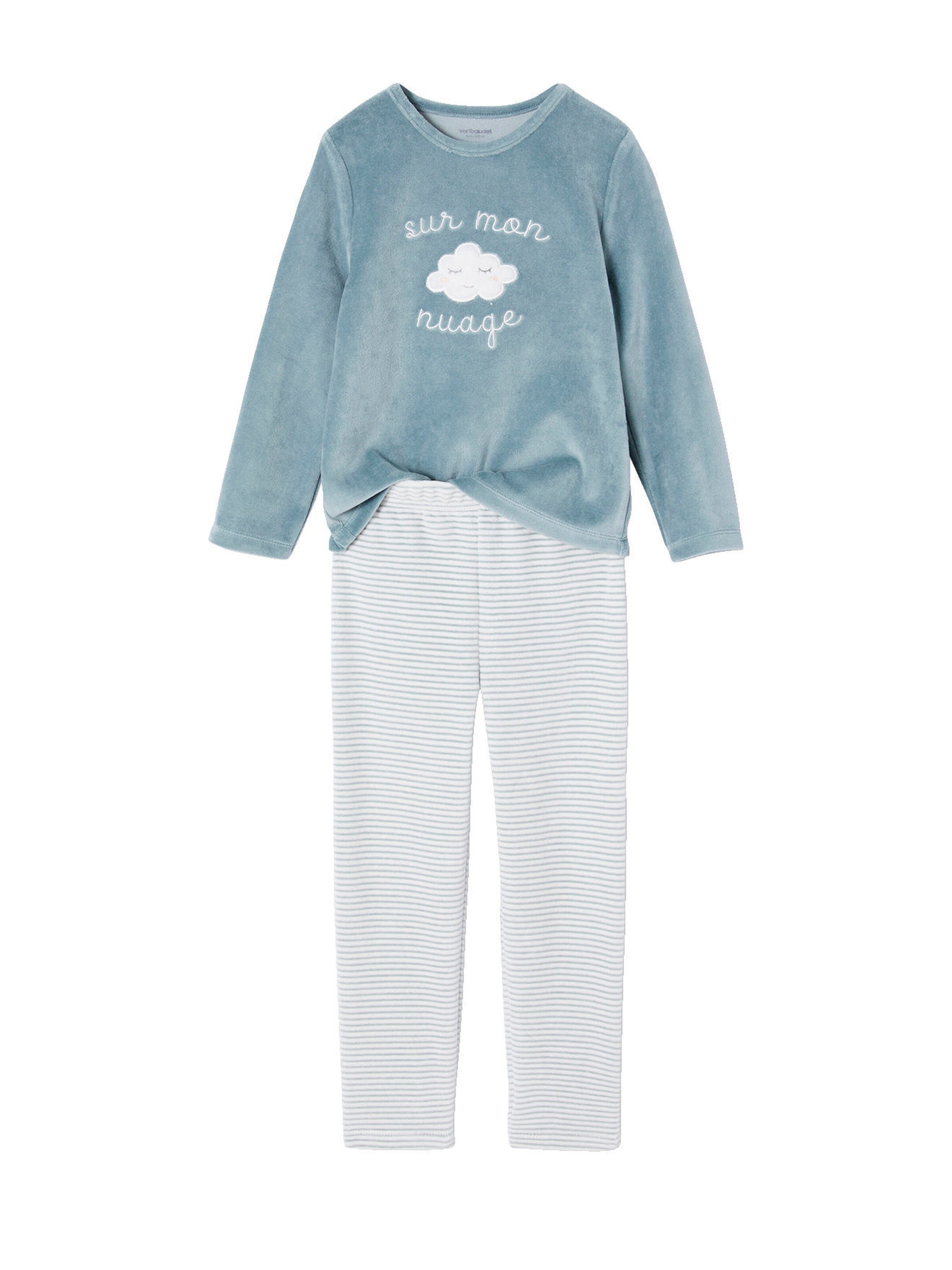 Vertbaudet 2er-Pack Mädchen Samt-Schlafanzüge mit Wolken-Print aqua