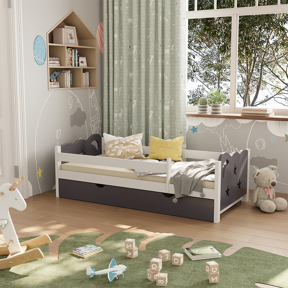 VitaliSpa Kinderbett Einzelbett Juniorbett Jessica Weiß Grau 160x80 cm modern Kinderzimmer Bett Bettschublade Rausfallschutz