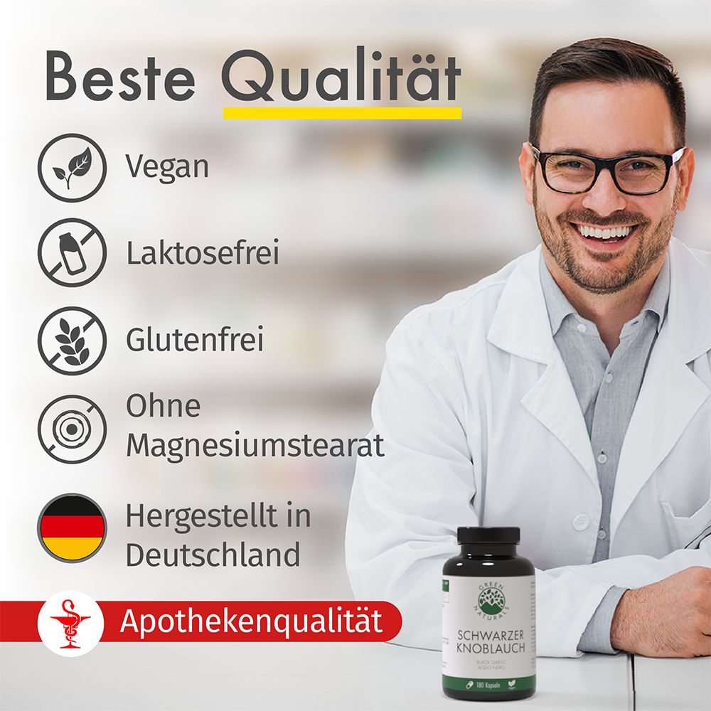 GREEN NATURALS Schwarzer Knoblauch 600 mg hochdosiert vegan