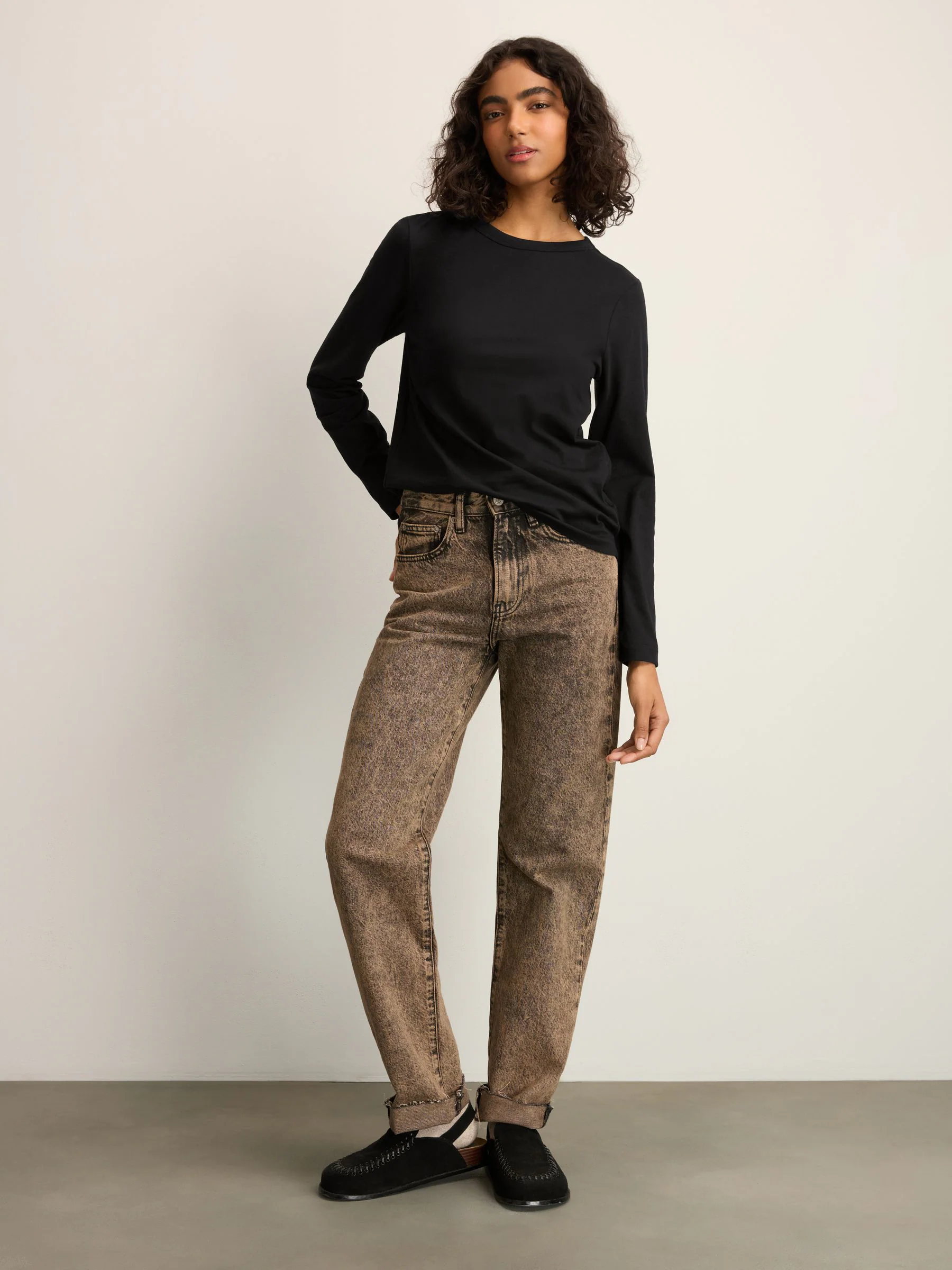 Zwart - 100% katoenen T-shirt met lange mouwen