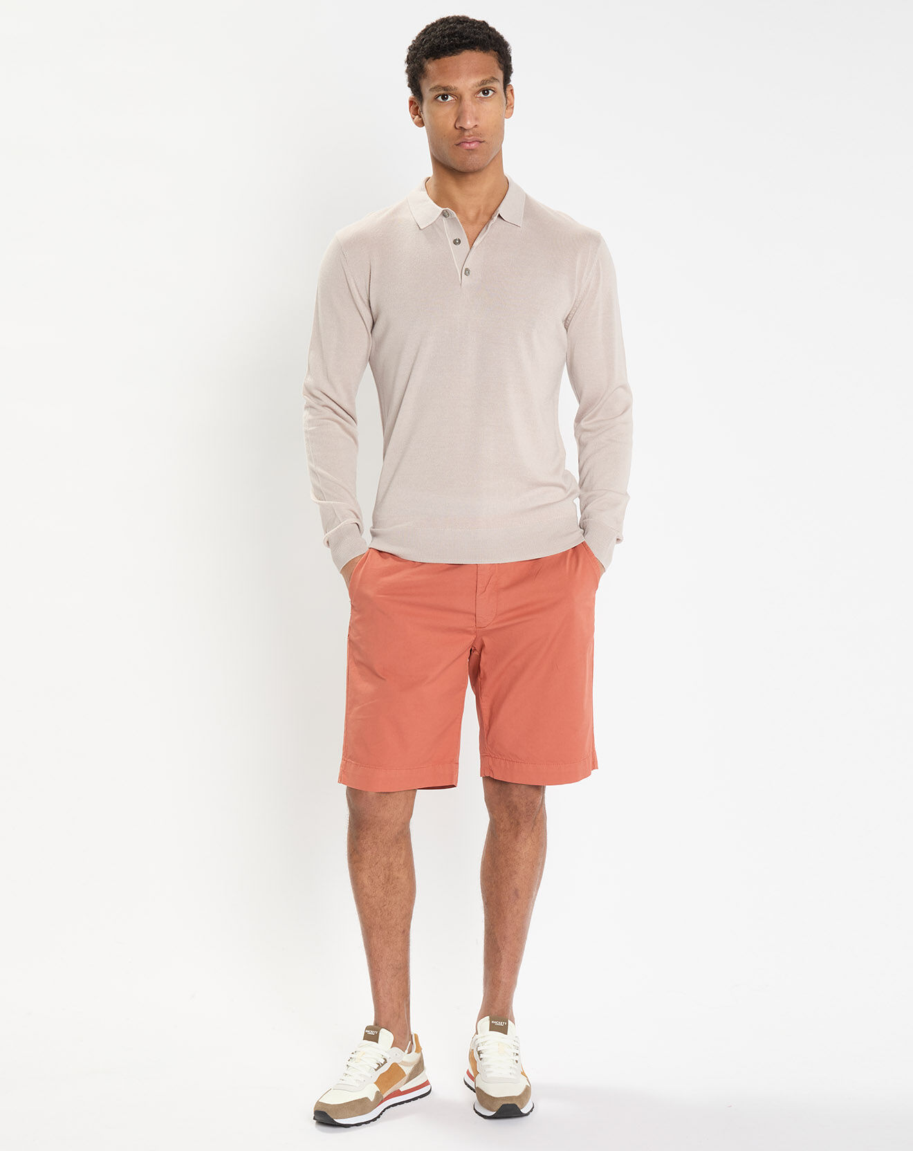 Hackett London Pull polo en Laine & Soie beige