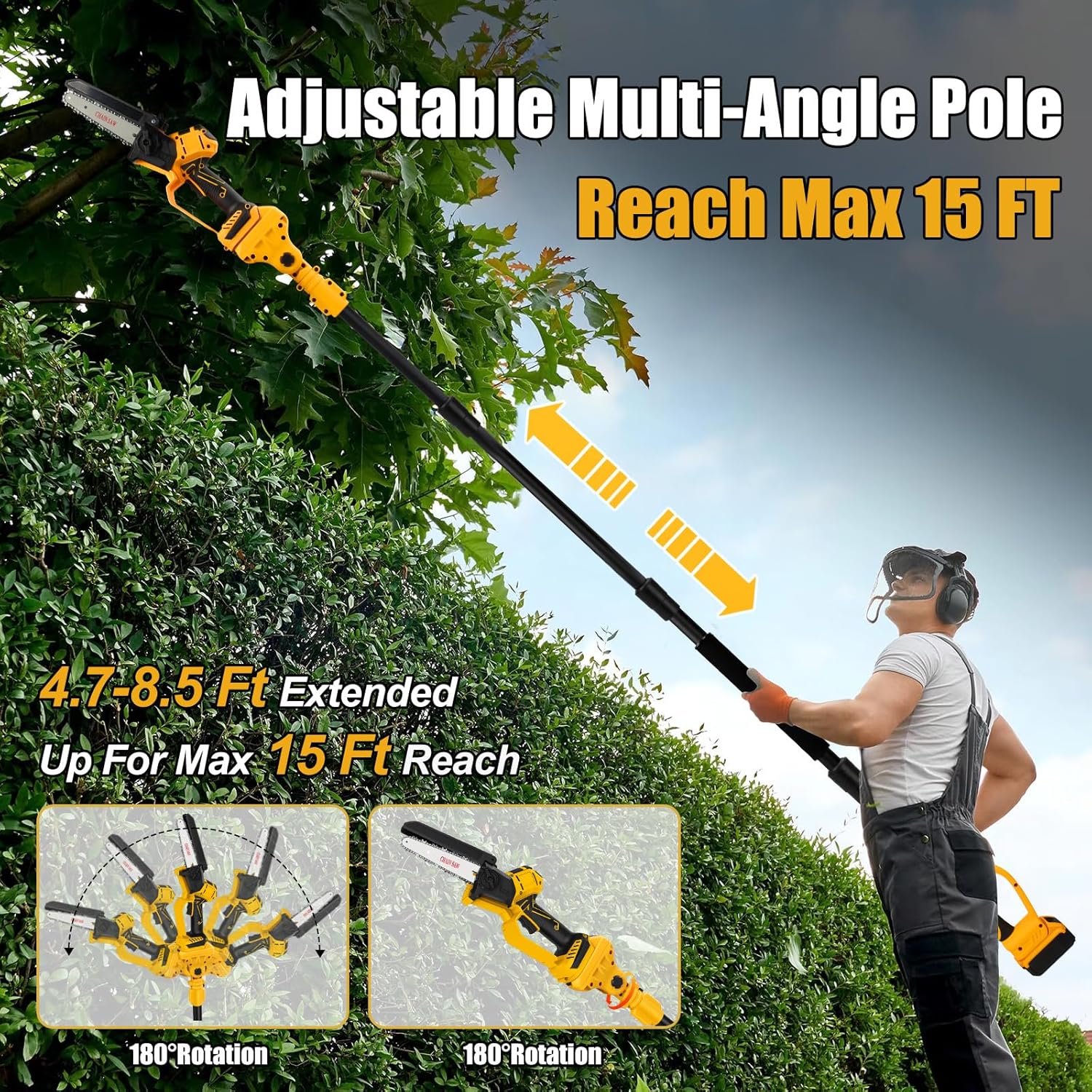 Akku Hochentaster Ast Profi-Astsäge kompatibel mit Dewalt 18V 20V (ohne Akkus), 2 IN 1 Mini 6 zoll Kettensäge Teleskop säge Elektro teleskopsäge Astsäge handkettensäge akkusäge Arbeitshöhe bis 4,5m