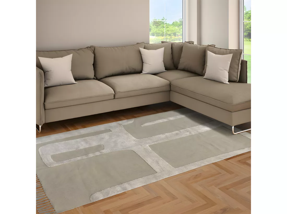 Tapis déco à franges abstrait en coton 160x230cm