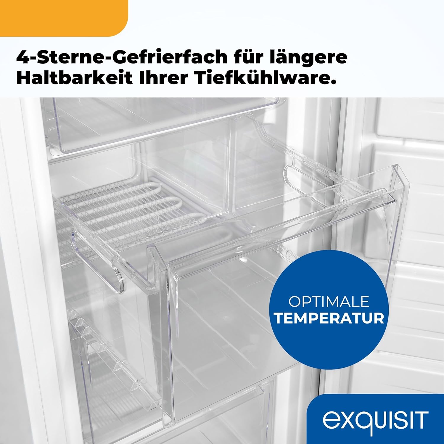 Exquisit Gefrierschrank | 168 l Nutzinhalt, Energieeffizienzklasse D, 40 dB(A) | hohe Bauform, 4-Sterne-Gefrieren, manuelle Temperaturregelung, wechselbarer Türanschlag | GS5230-H-040D weiss
