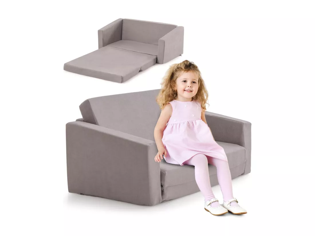 2 en 1 Canapé-lit Enfant en Flanelle Textile avec Conception Ergonomique & Dossier Large, Fauteuil Enfants Convertible avec Housse Amovible & Lavable, Charge 50kg pour 18-36 Mois
