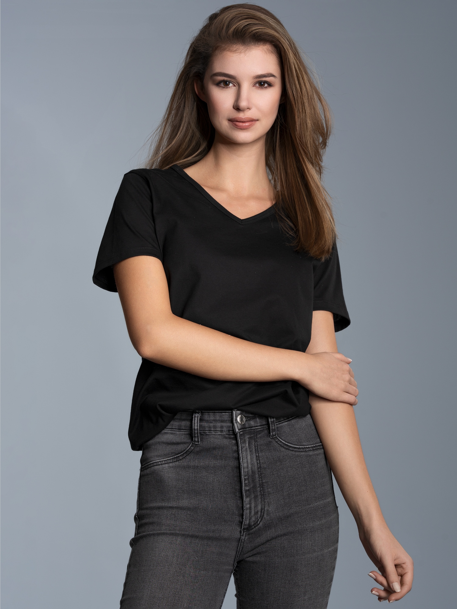 V-Shirt Slim Fit Schwarz