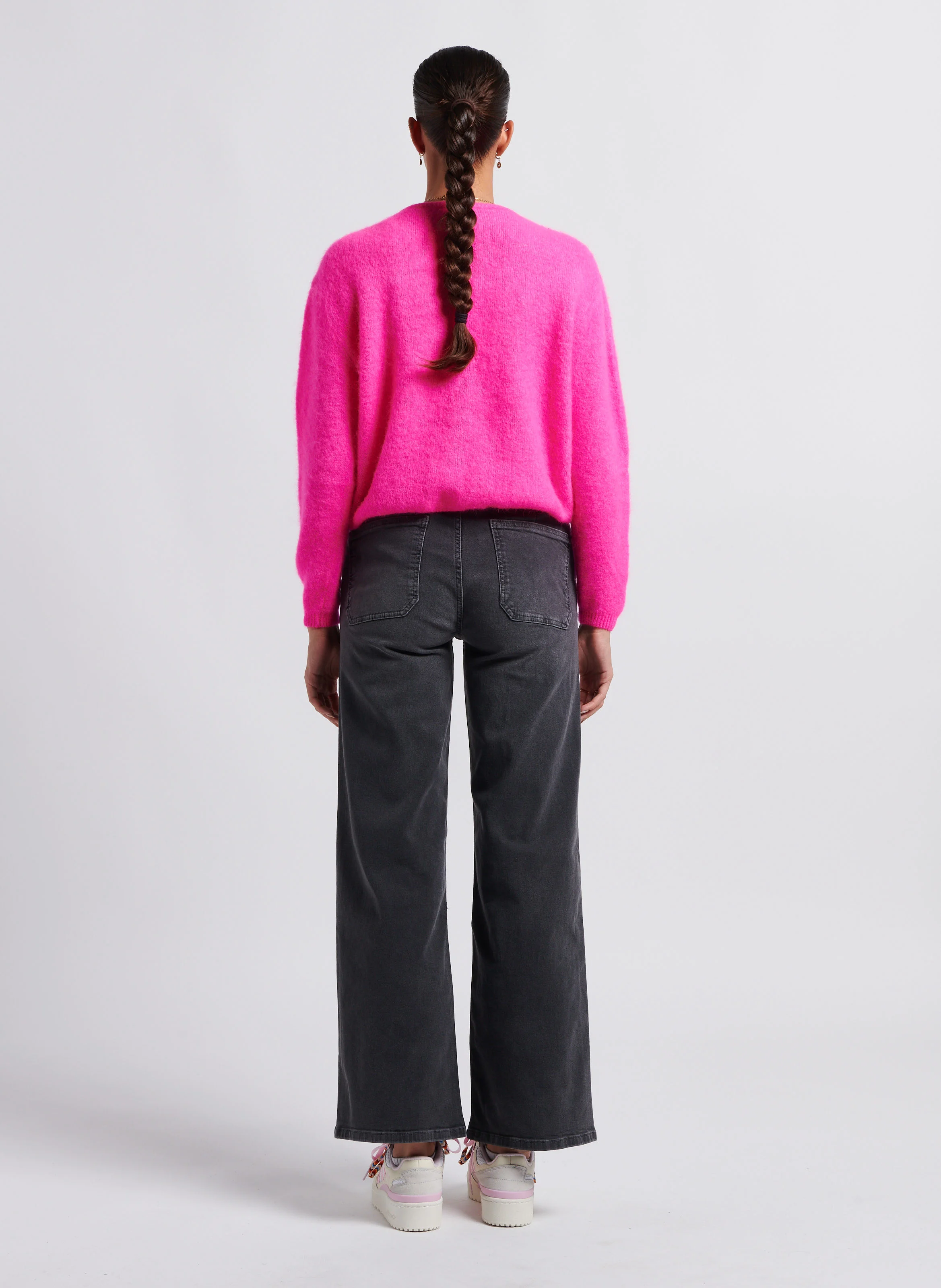 VITOW - Gilet ample col rond en laine mélangée| Rose