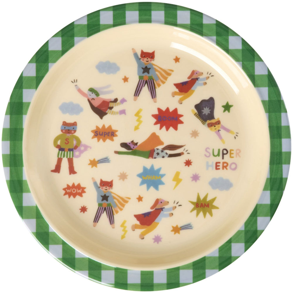 Køb Rice Melamin Kids Lunch Tallerken Med Hero Print - Green