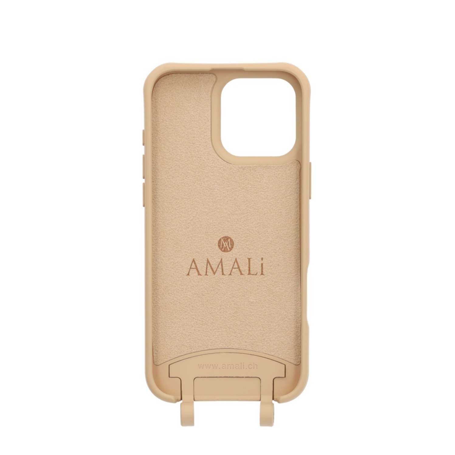 iPhone 14 Pro Max Handy Hülle Elegantes Case mit abnehmbarem Necklace Adapter - Nude / Gold
