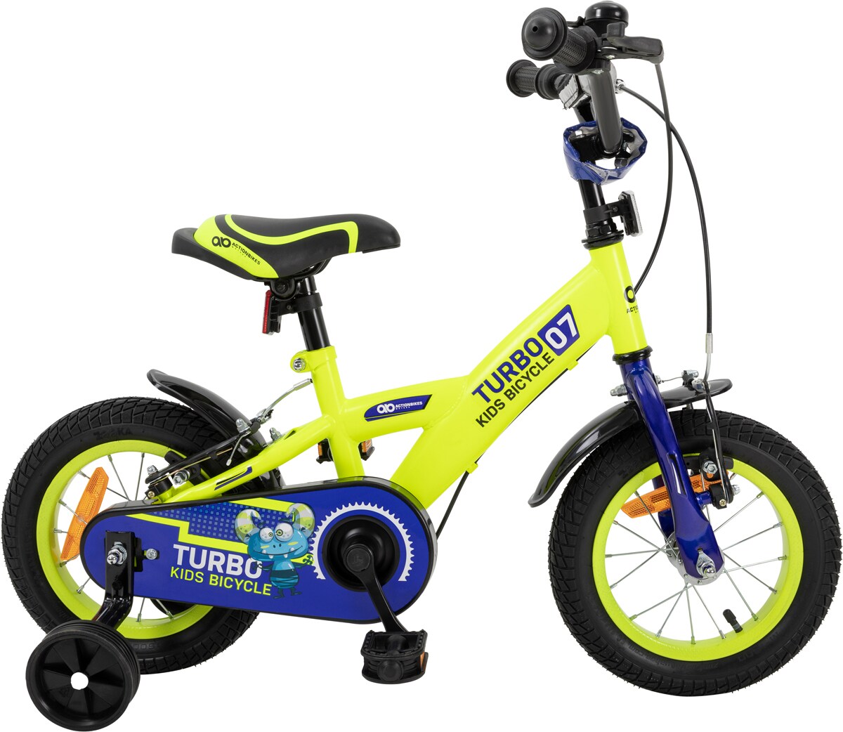 Actionbikes Kinderfahrrad Turbo 12 Zoll, Stützräder, V-Brake-Bremsen, Lenker-/Kettenschutz, Klingel