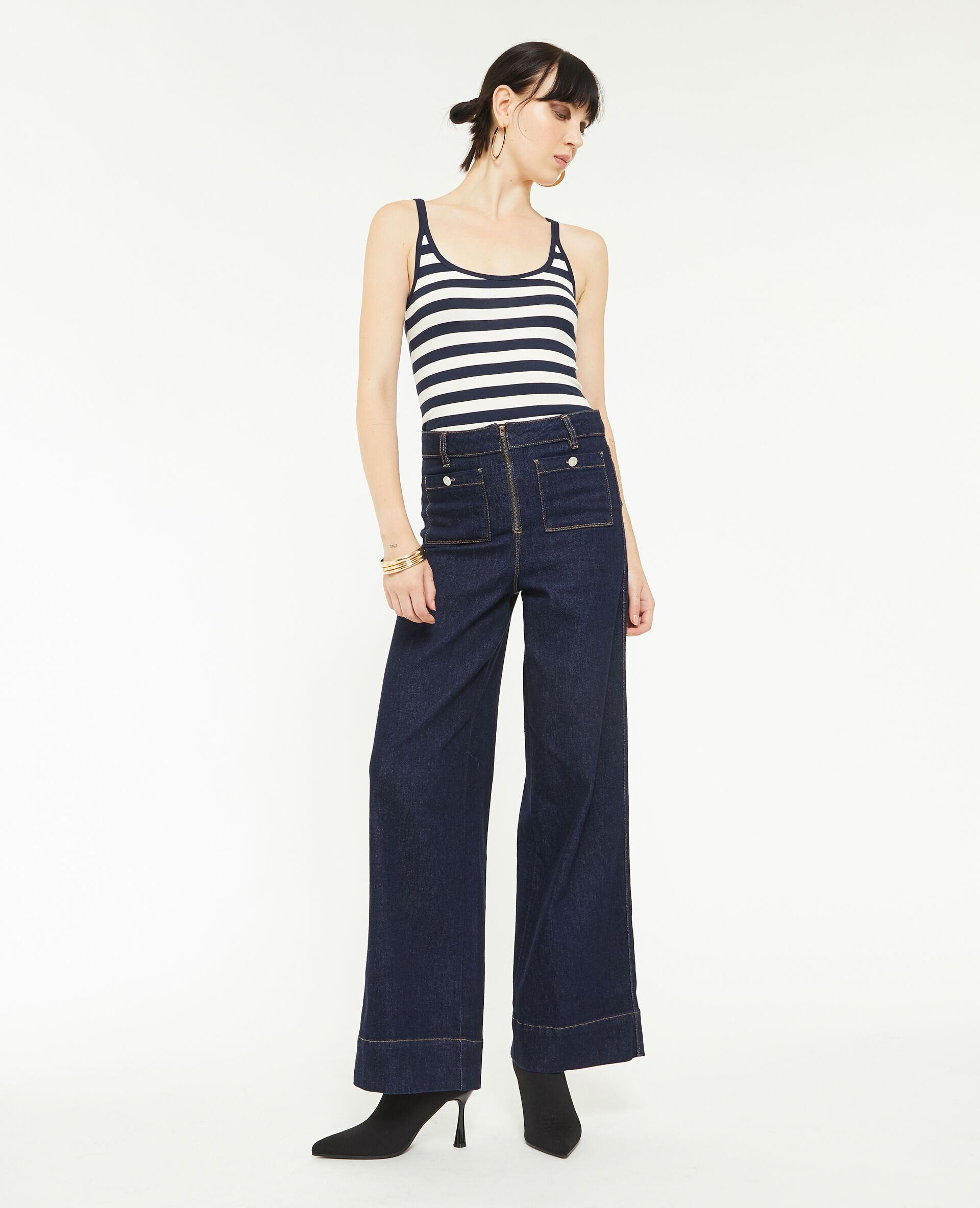 Jean Wide avec fermeture zippée apparente - Bleu