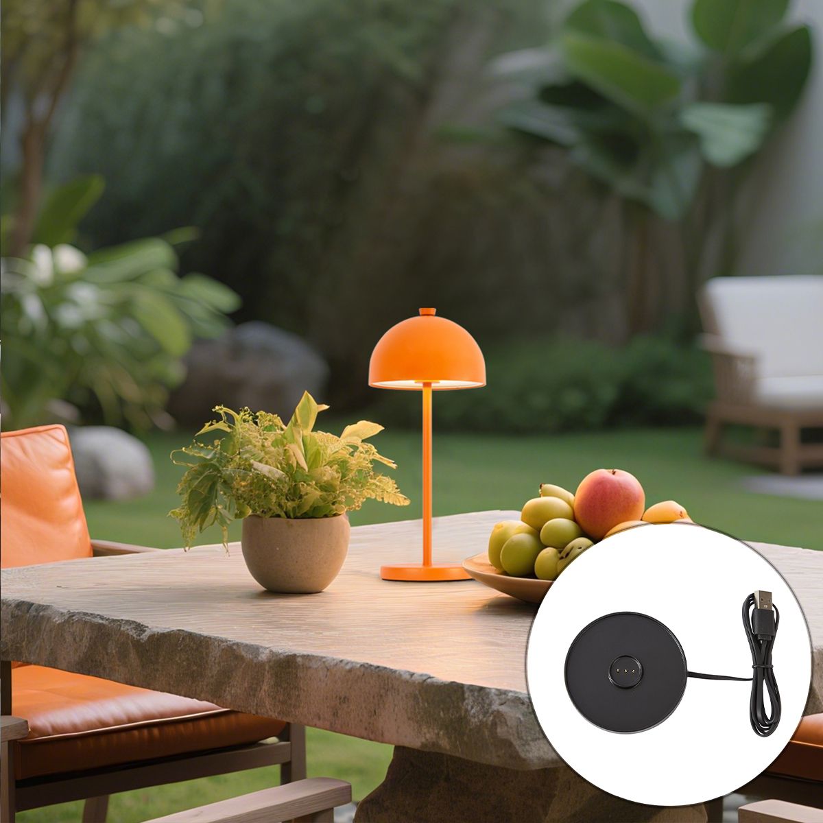 Tafellamp oranje incl. LED IP54 oplaadbaar met laadstation - Squirrel