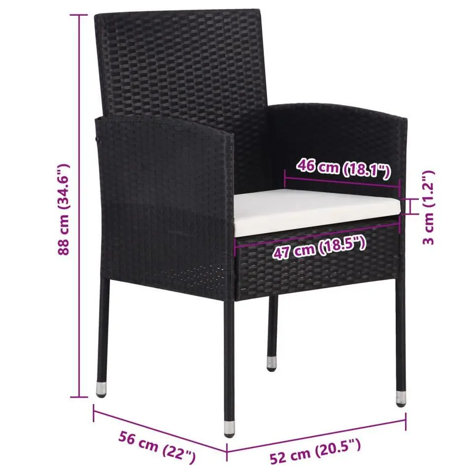 vidaXL - Tuinstoelen - Crèmewitte kussens - Zwart - Poly rattan - 4 stuks