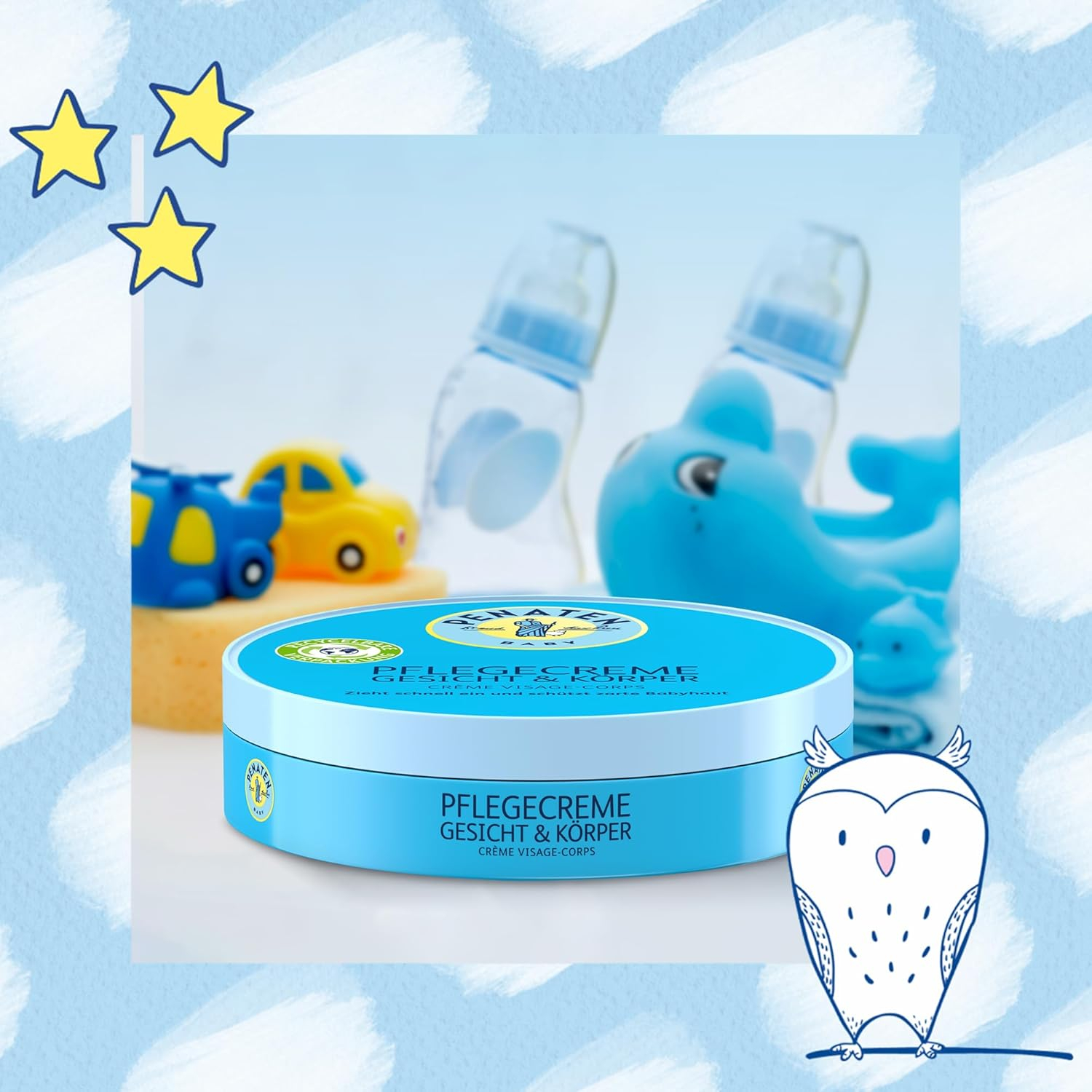 (100ml) Baby Pflegecreme Gesicht & Körper Kinder Creme (5505) - Blau / Weiss