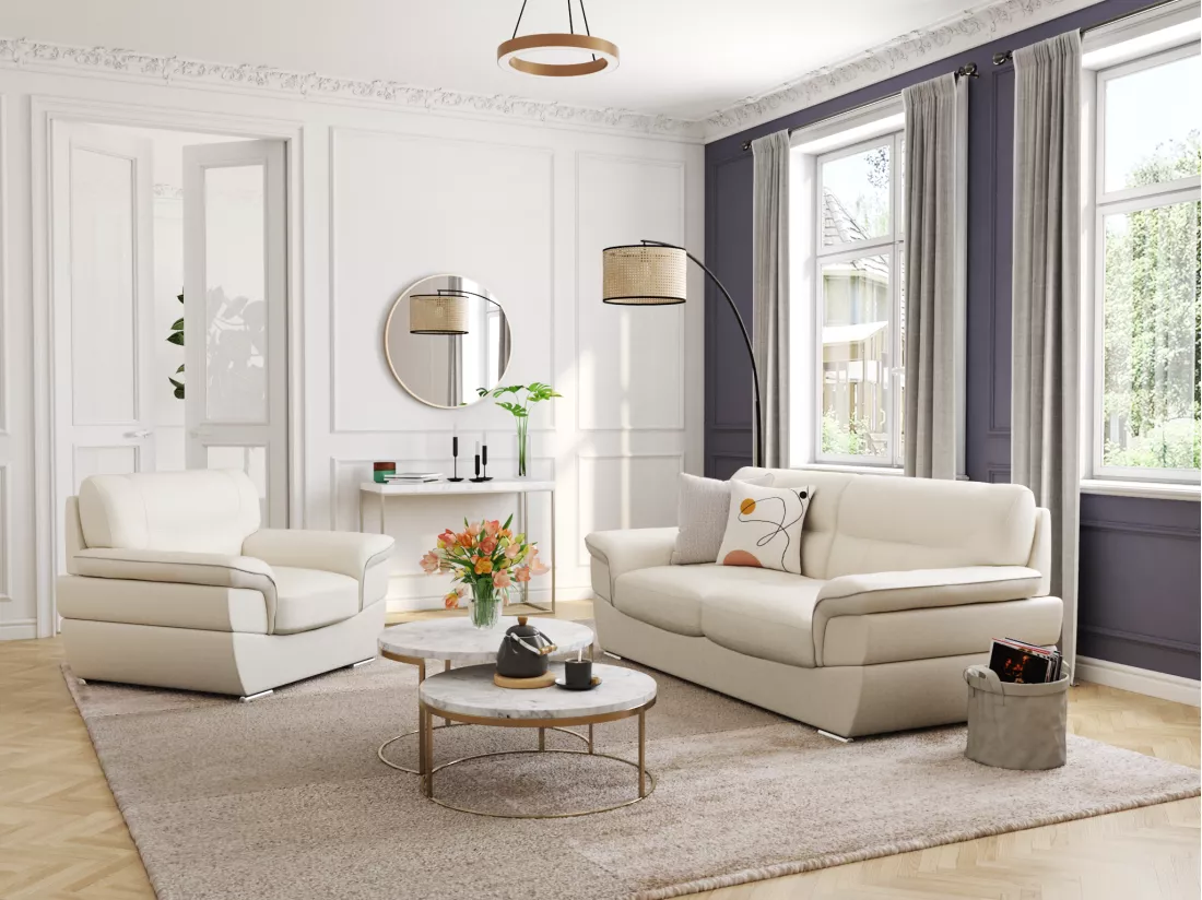 Fauteuil en cuir THIBAULT - Ivoire