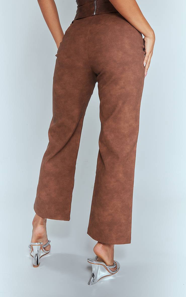 Marron Pantalon Droit Court En Synthétique Effet Délavé