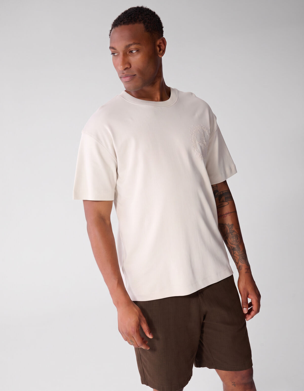 Embroidery Logo T-shirt Beige