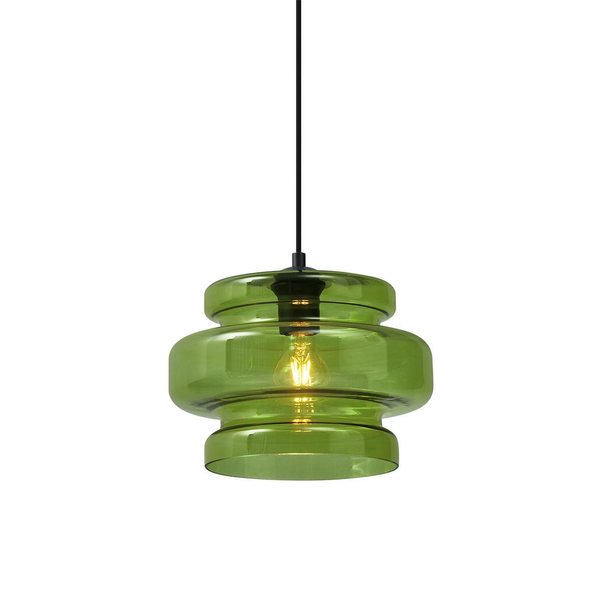 Retro hanglamp zwart met groen glas - Denise
