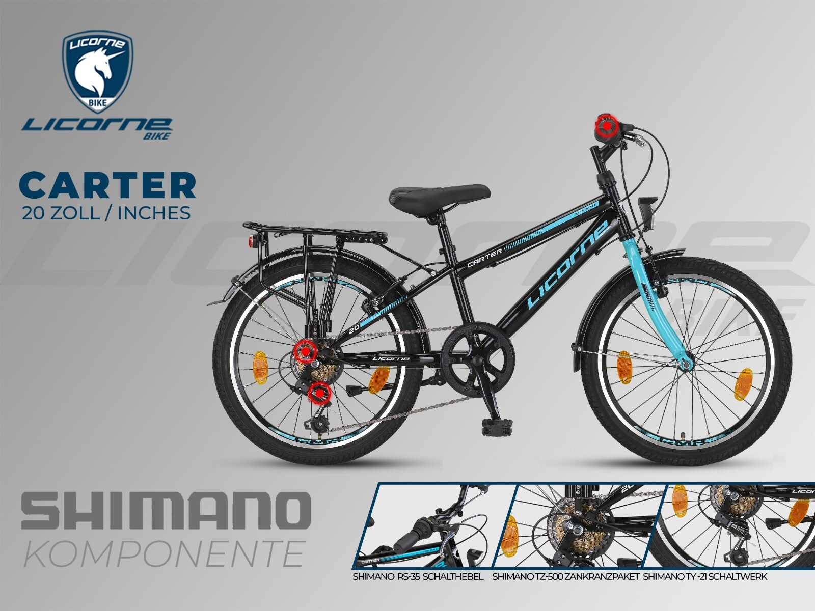 Licorne Bike Carter Premium Mountainbike in 20 Zoll Fahrrad für Kinder Mädchen Jungen 6 Gang Shimano Schaltung