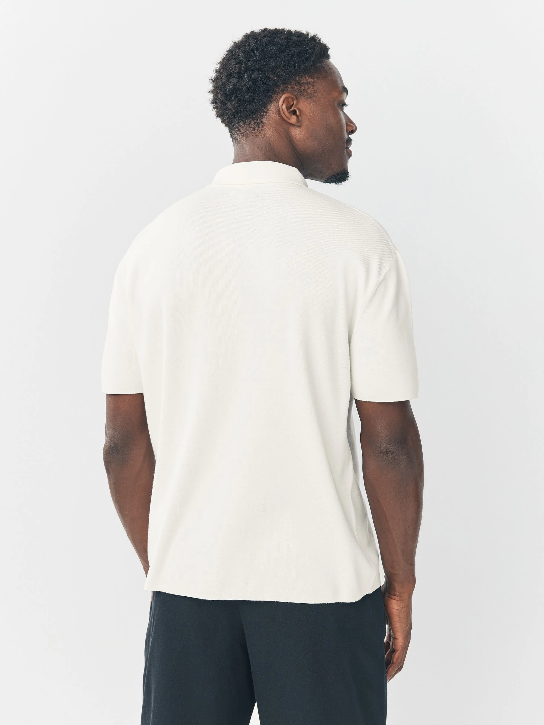 Ecru wit - Relaxed Fit Premium middelzwaar gebreid poloshirt met korte mouwen