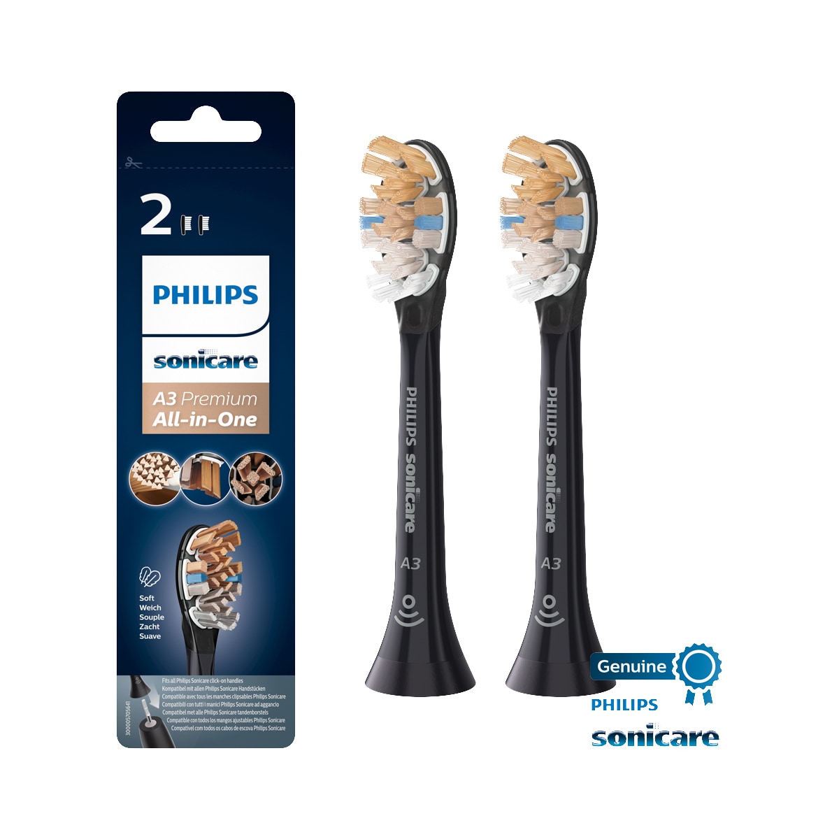 Philips Sonicare tannbørstehoder HX909211 (sort, 2-pakning)
