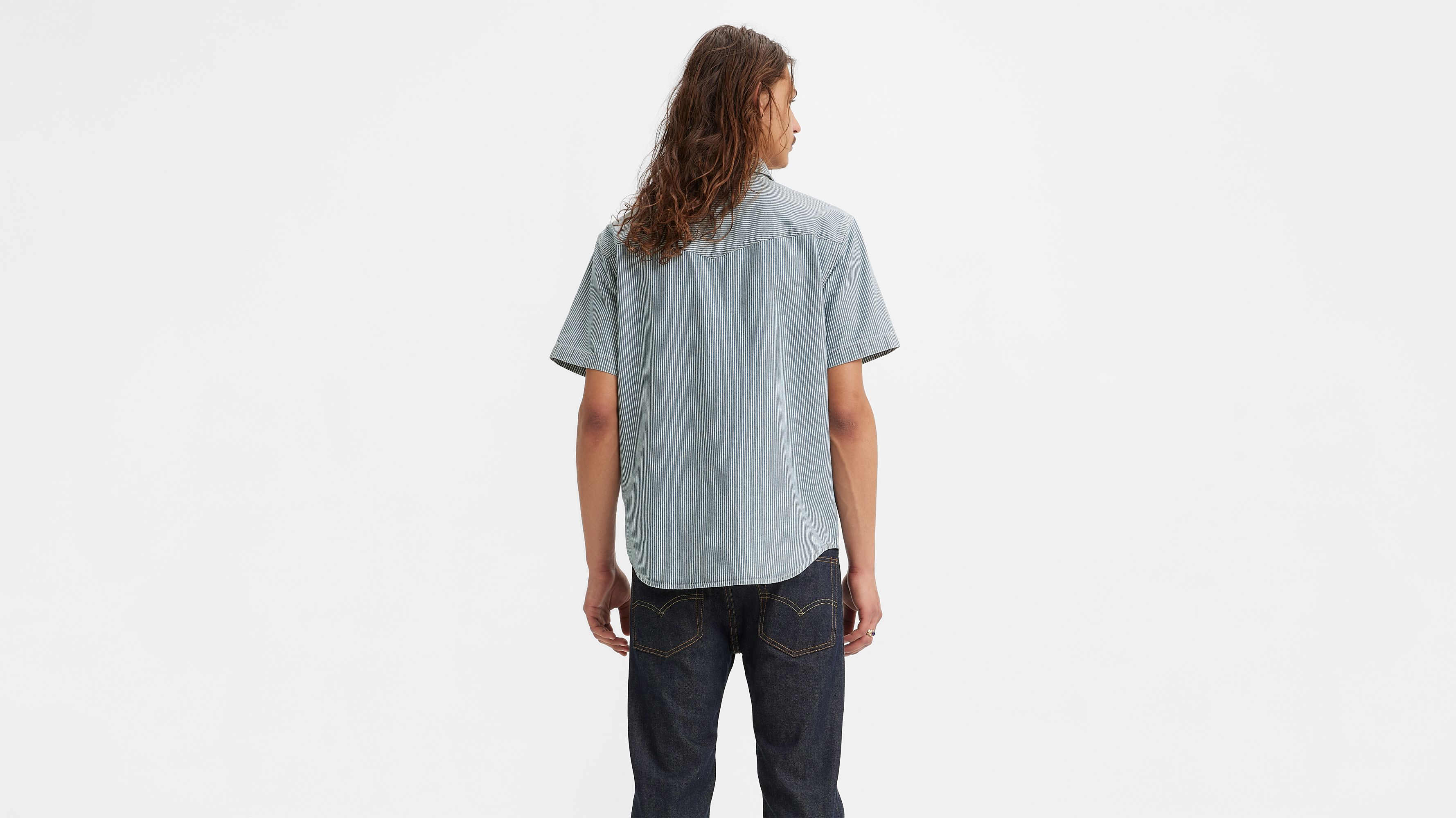 Chemise Western manches courtes Relaxed - Vander Denim Railroad Stripe - Bleu