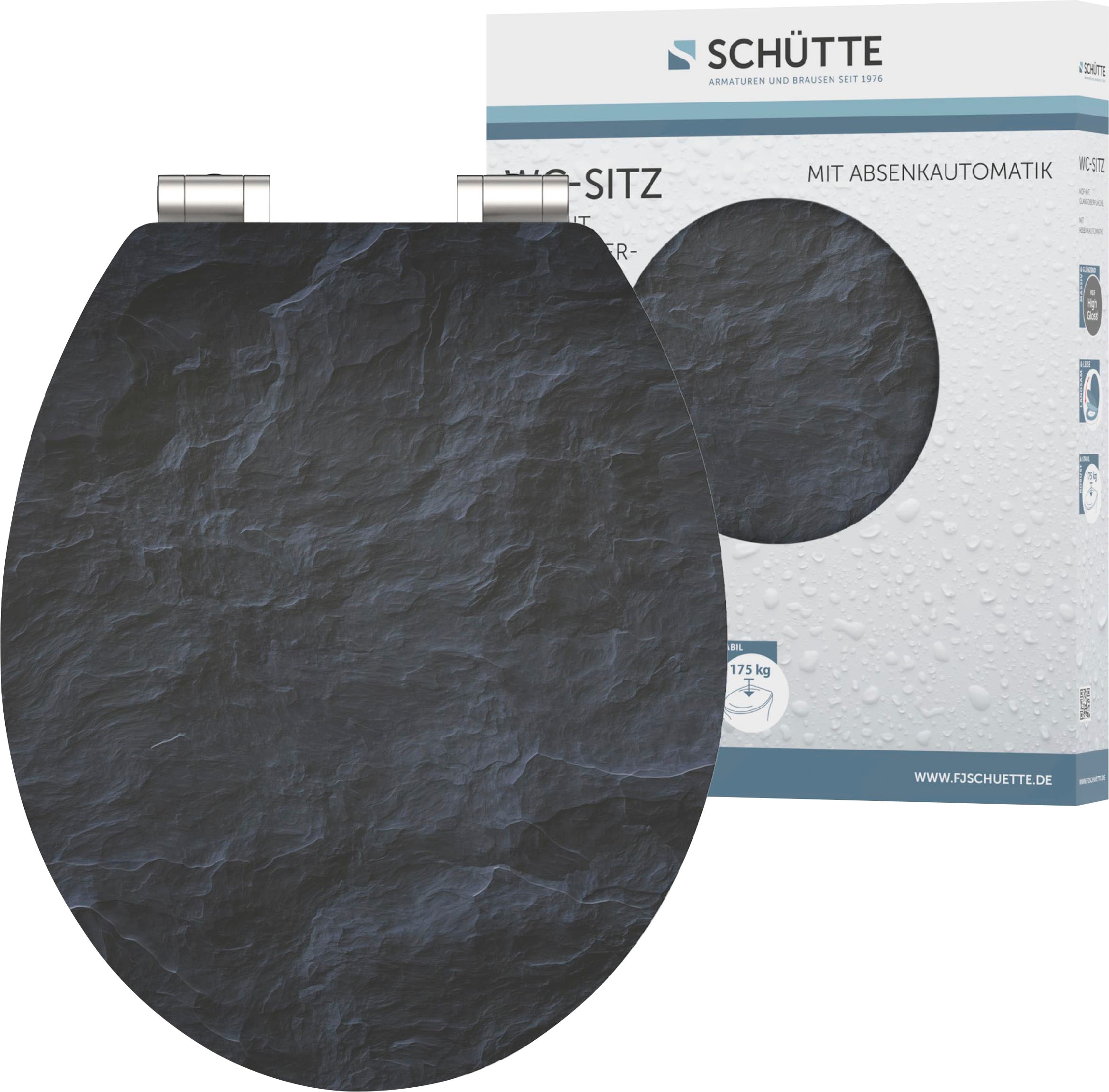 Schütte WC-Sitz »BLACK STONE« High Gloss mit MDF Holzkern, mit Absenkautomatik